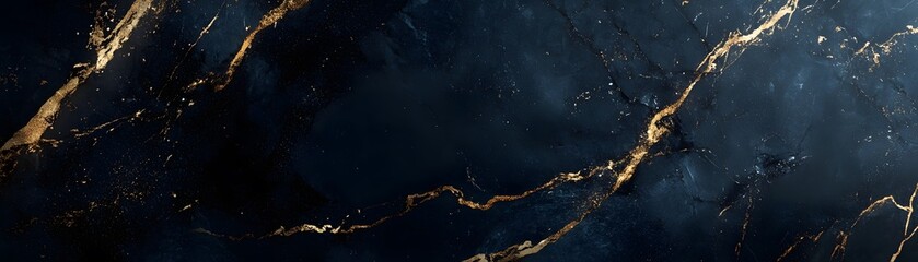 Abstract Dark Blue Background with Golden Veins