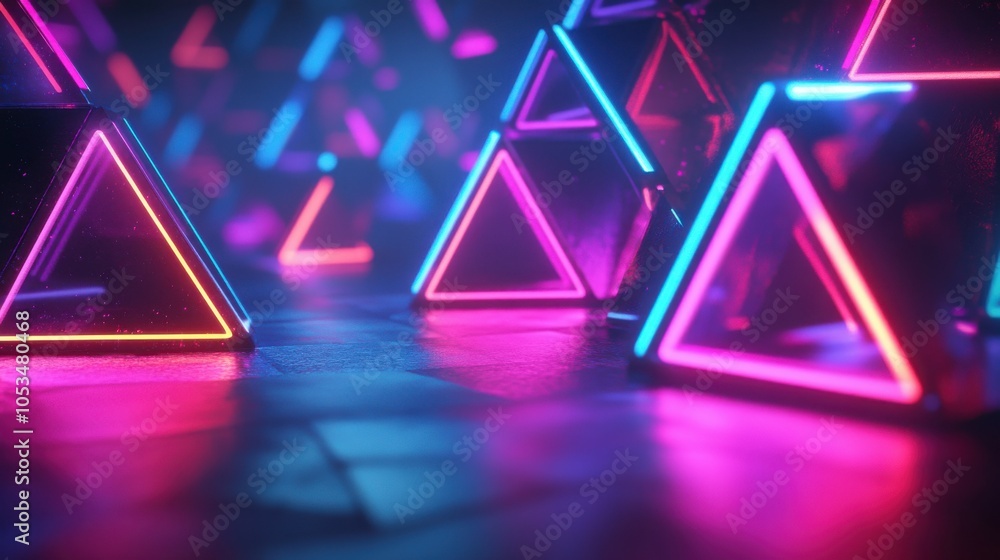 Poster repetitive patterns of neon shapes