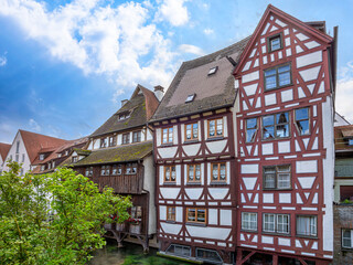 Alte Fachwerkhäuser im Fischerviertel an der grossen Blau, Ulm, Baden-Württemberg, Deutschland