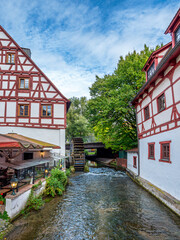 Alte Fachwerkhäuser im Fischerviertel an der grossen Blau, Ulm, Baden-Württemberg, Deutschland