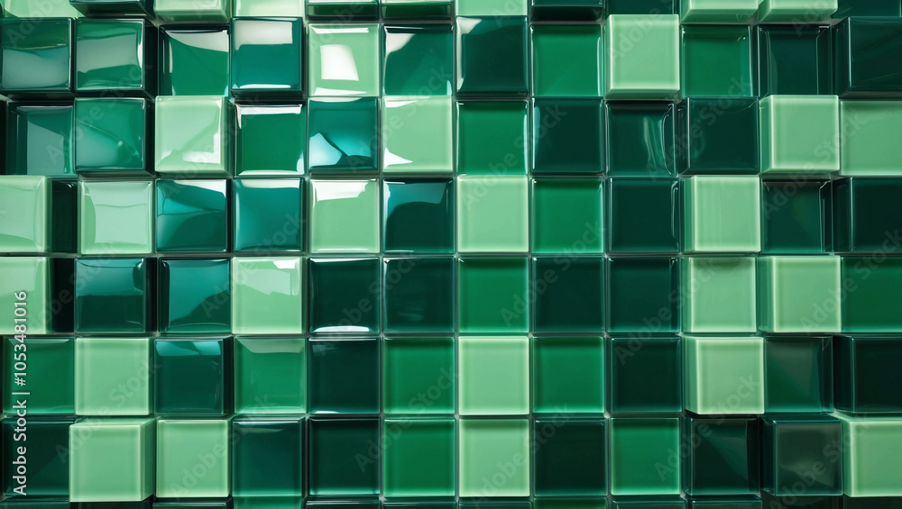 Aufkleber green geometric abstract blocks with bright light shining through, tech-inspired pattern in a modern