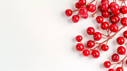 A striking display of bright red berries showcases their glossy texture against a minimalist background, highlighting their natural beauty and seasonal allure