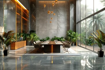 A contemporary open-plan office with sleek desks