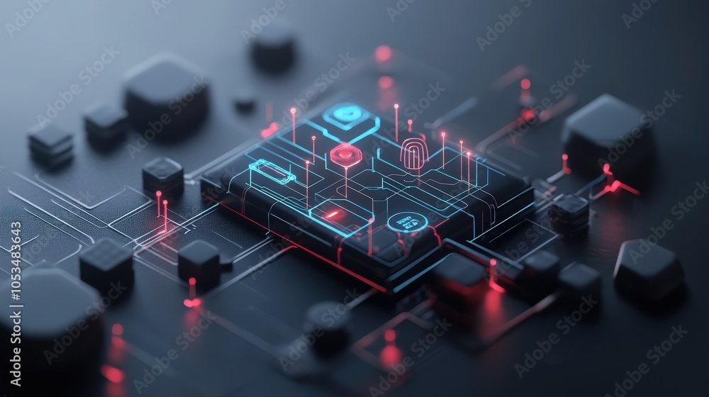 Leinwandbilder futuristic data interface with cybersecurity elements and digital connectivity