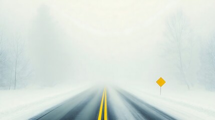 Automobiles driving on a foggy motorway in winter. Poor visibility on the road. Transport insurance. Background banner  