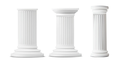 Vector illustration of three classic white marble columns with fluted design, symbolizing architectural elegance, history, and classical design. Ideal for themes of heritage and structure.