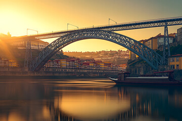 Naklejka premium Porto con rio y puente de hierro