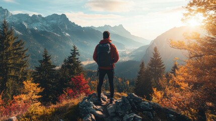 Fototapeta premium Scenic autumn hike with a mountain view