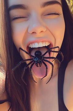 Spider lying on its tongue