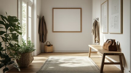 Scandinavian hallway with an empty notice board.