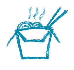 Chinese Take Out Box Fast Food Icon Crayon Chalk Drawing Vector