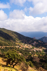 High-angle view of buildings of a village on the mountain in Tizi Ouzou, Algeria.