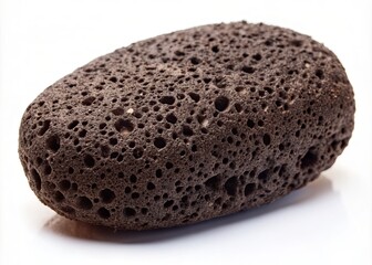 Elegant close-up of black pumice stone, showcasing natural texture and intricate details, perfect for foot care and exfoliation, enhancing beauty and wellness themes.
