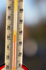 A thermometer shows a temperature of 80 degrees Fahrenheit