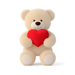 Obraz premium A teddy bear is holding a red heart isolated on white