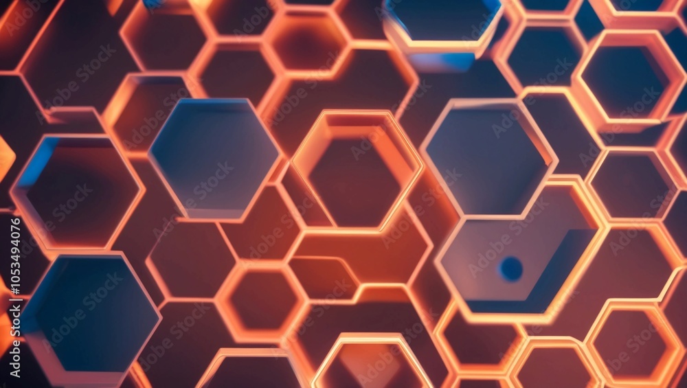Poster close-up of glowing hexagonal honeycomb pattern in warm orange and cool blue tones, representing dig