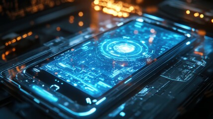 Fototapeta premium Smartphone interface with holographic projections.