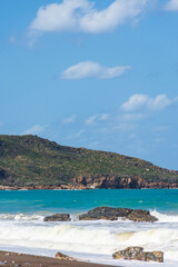 Waves on the beach in Béjaïa City, Algeria.