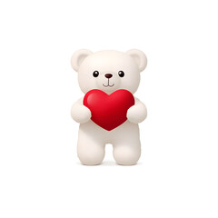 Obraz premium A teddy bear is holding a red heart isolated on white