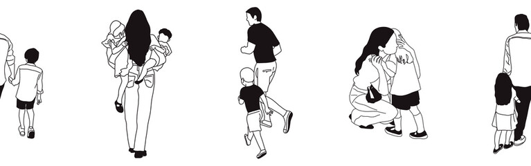 Obraz premium Hand-drawn doodle family border. Outline family clipart. Hand-drawn black art.