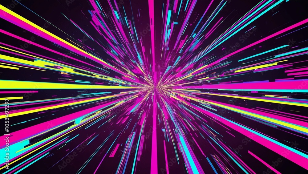 Poster abstract vibrant color glitch effect with bold neon colors and distorted visual patterns, representi
