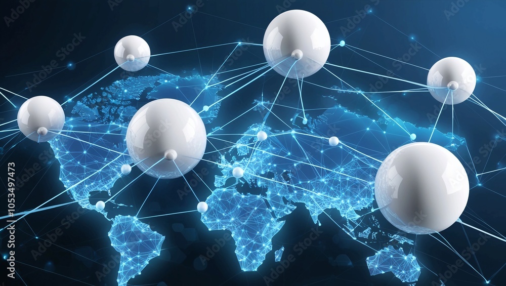 Poster abstract digital network with interconnected glowing nodes and lines