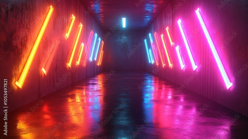 Poster repetitive patterns of neon arrows