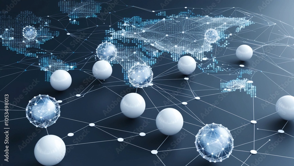 Poster abstract digital network with interconnected glowing nodes and lines