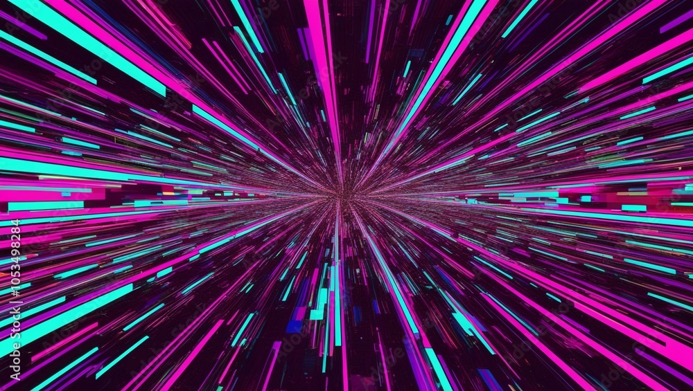 Poster abstract vibrant color glitch effect with bold neon colors and distorted visual patterns, representi