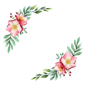 Flower png laurel border, green watercolor design on transparent background