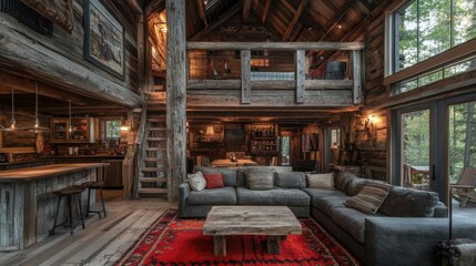 Rustic cabin with a modern interior.