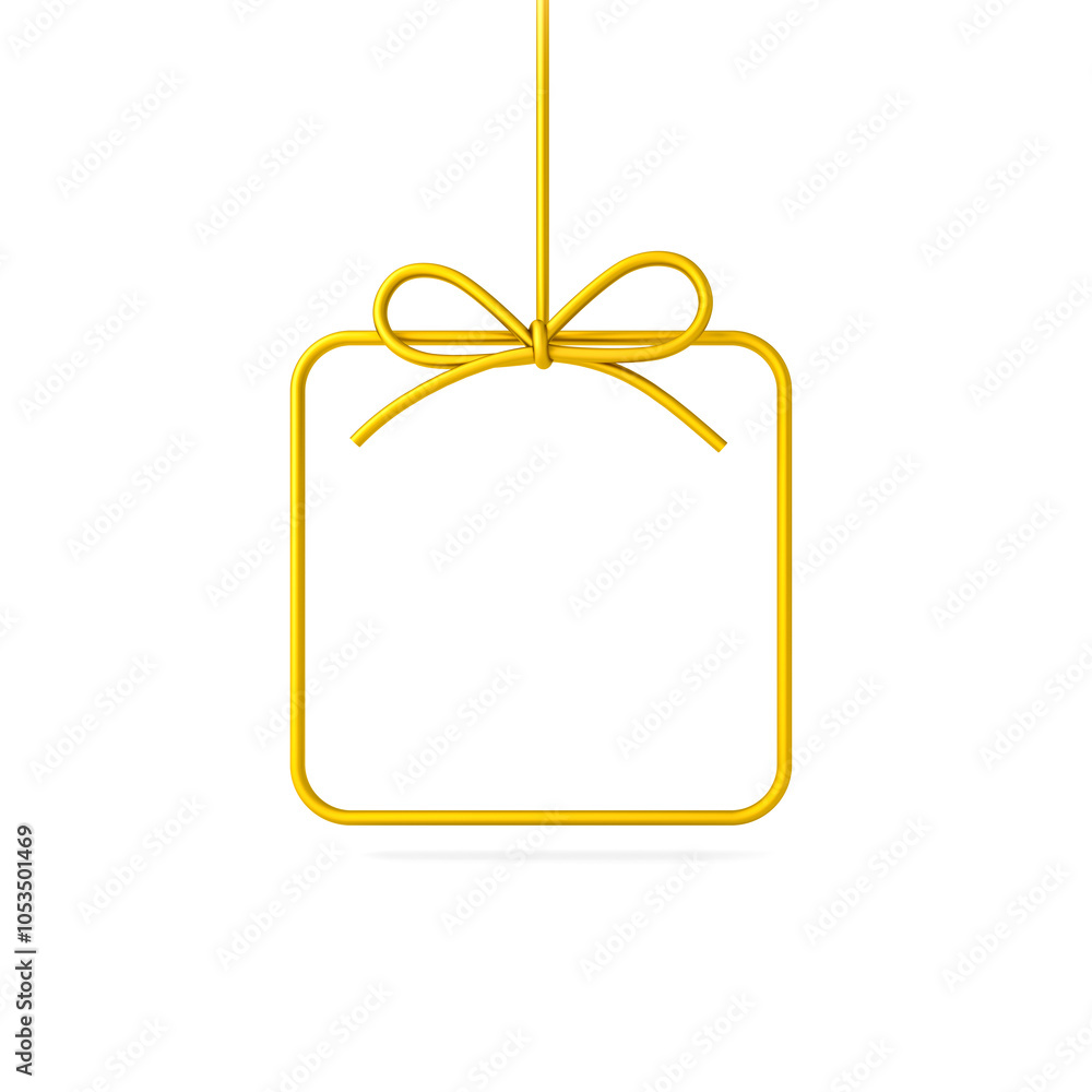 Aufkleber Hanging gold gift box frame or golden present frame with round border edges isolated on white background with shadow minimal creative idea concepts 3D rendering