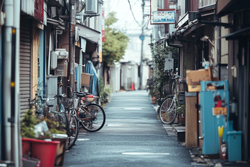 Empty alley street with secret cafeteria, Landscape view of alley among civilization town, Walking street in the alley.