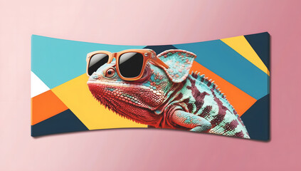 Chameleon Wearing Sunglasses Minimalistic and Colorful Faceted Design