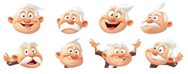 Obraz premium Set of Cartoon Elderly Man Expressions.