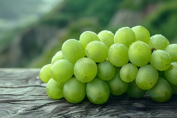 Fresh Green Grapes with Water Droplets on Rustic Wooden Table for Health and Nature Themes