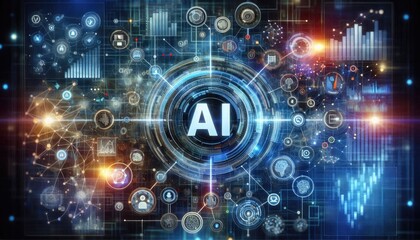 Obraz premium Conceptual Visualization of Deep Learning Integration with Data Analytics: AI-driven Analysis, Neural Networks, and Futuristic Holographic Interface in Technological Innovation