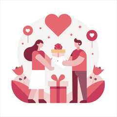 Fototapeta premium Create a romantic Valentine's Day illustration with a soft, warm color palette featuring shades of red, pink, and white. Include classic symbols of love, such as hearts, roses, and gift boxes. 