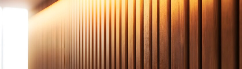 Obraz premium Wooden Wall with Vertical Slats and Warm Lighting