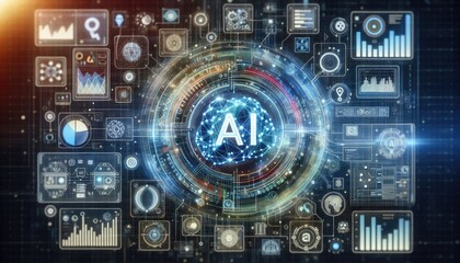 Obraz premium Conceptual Visualization of Deep Learning Integration with Data Analytics: AI-driven Analysis, Neural Networks, and Futuristic Holographic Interface in Technological Innovation