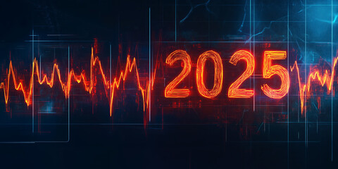 Obraz premium Happy New Year 2025. Numbers 2025 with cardiogram line. Celebrating New Year concept.