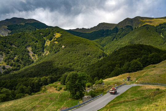 Winding road in Parco Nazionale dell'Appennino Tosco-Emiliano, seen from Lagastrello Pass, Italy, Europe.	