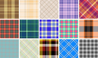 Gingham and plaid patterns in classic colors, great for fabric, material prints, and shirts with a trendy and rustic Scottish twist.