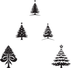 Silhouette of a snow-covered pine tree with a star on top, winter silhouette vector
