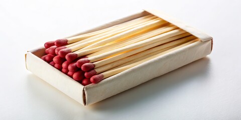 Pack of Matches on White Background, Minimalist Conceptual Photography, Fire Safety, Flammable, Lighting, Matchbox, Striking Surface, Safety Matches, Creative Composition, Isolated Items