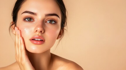 Fototapeta premium Radiant Natural Beauty: Close-up Portrait of a Young Woman