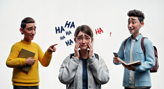 Scene of Bullying: Two Boys Laughing at a Distressed Girl