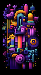 Obraz premium Abstract colorful geometric pattern with 3D elements and glowing details.