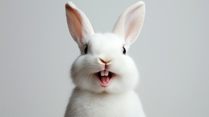 Obraz premium Close-up of happy white bunny with open mouth