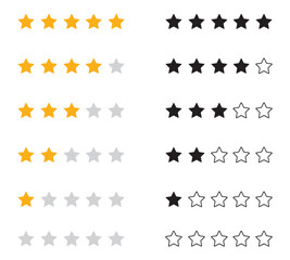 Fototapeta premium Star rating icon set in gold and black. Vector illustration.